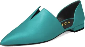 YDN Women Pointed Toe D'Orsay Ballet Flats V Cut Low Heels Slip On Office Dress Loafer Shoes