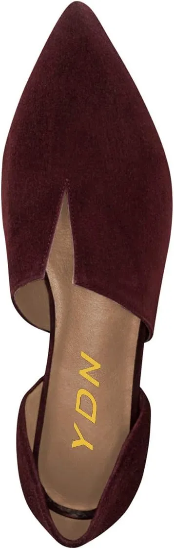 YDN Women Pointed Toe D'Orsay Ballet Flats V Cut Low Heels Slip On Office Dress Loafer Shoes