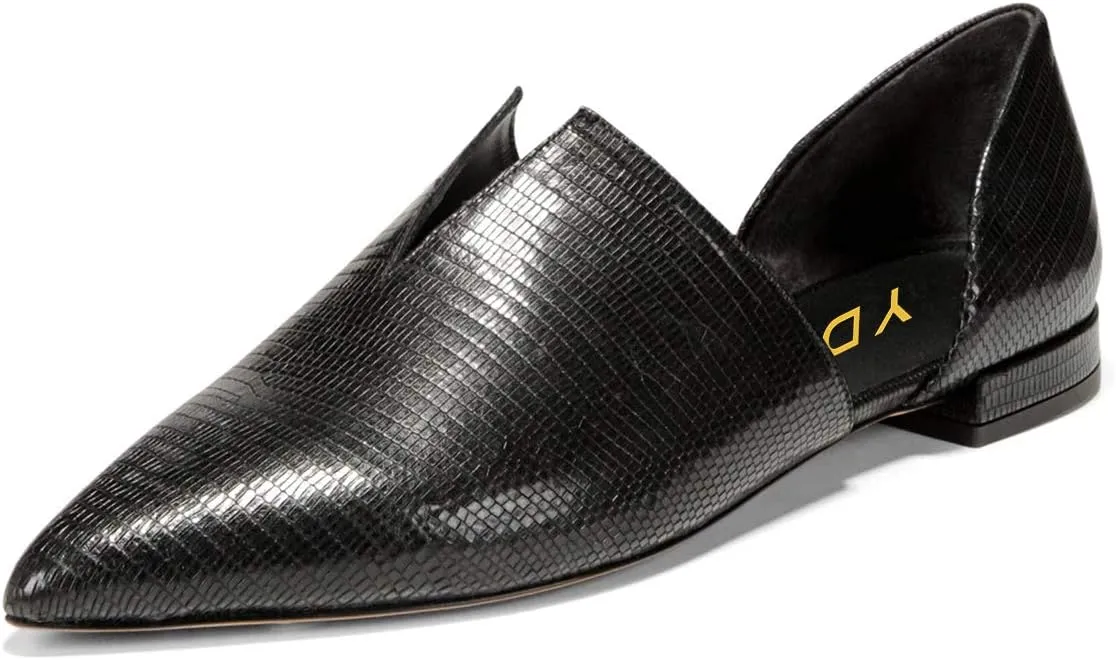 YDN Women Pointed Toe D'Orsay Ballet Flats V Cut Low Heels Slip On Office Dress Loafer Shoes