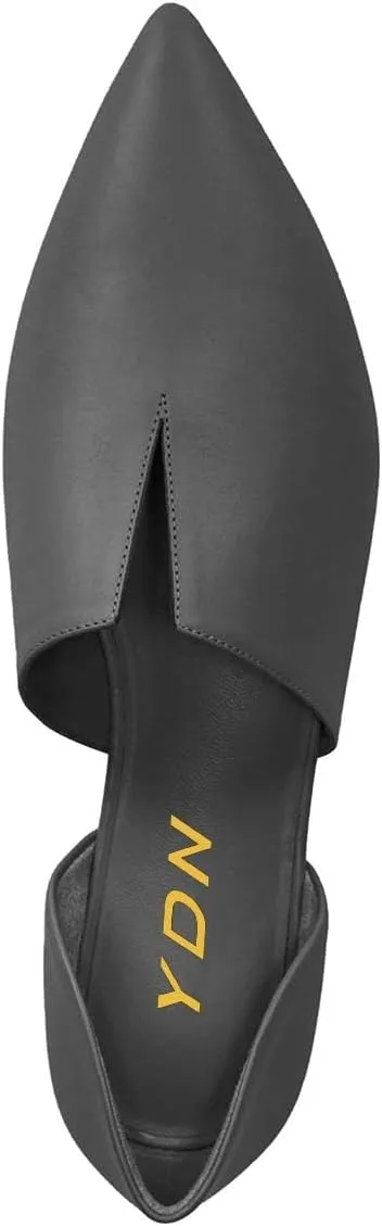 YDN Women Pointed Toe D'Orsay Ballet Flats V Cut Low Heels Slip On Office Dress Loafer Shoes