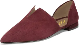 YDN Women Pointed Toe D'Orsay Ballet Flats V Cut Low Heels Slip On Office Dress Loafer Shoes