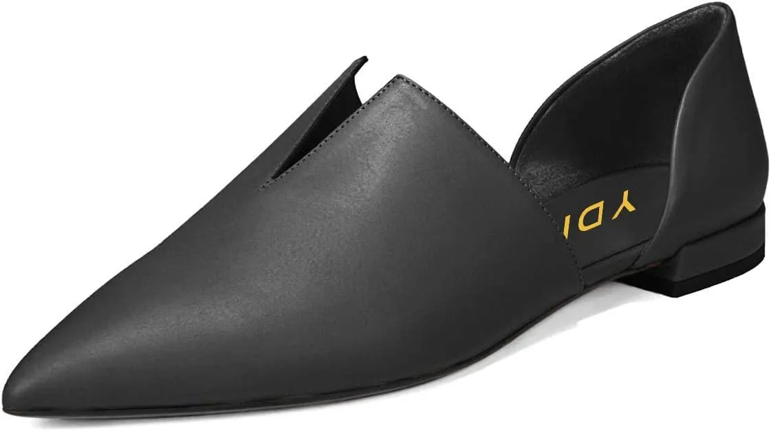 YDN Women Pointed Toe D'Orsay Ballet Flats V Cut Low Heels Slip On Office Dress Loafer Shoes