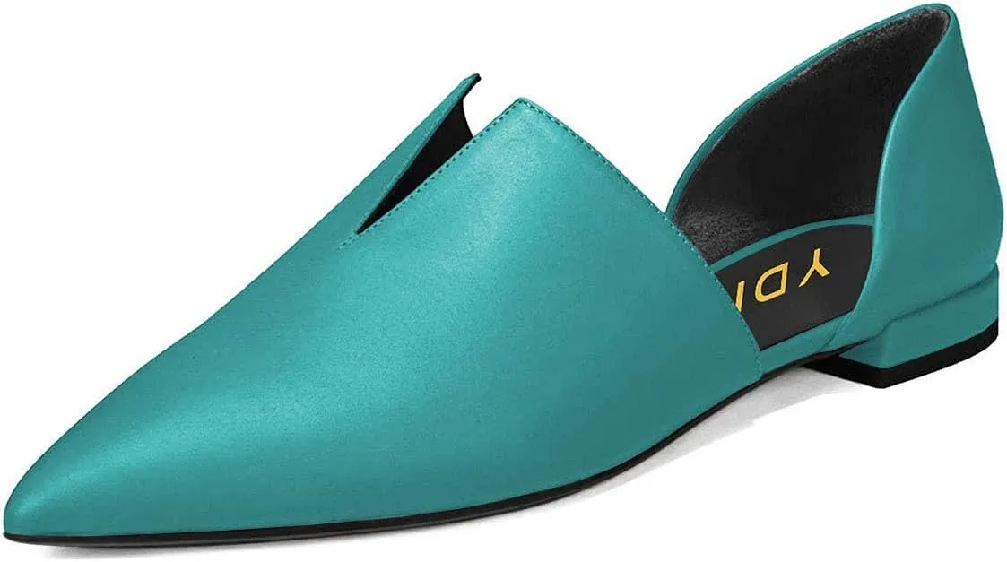 YDN Women Pointed Toe D'Orsay Ballet Flats V Cut Low Heels Slip On Office Dress Loafer Shoes
