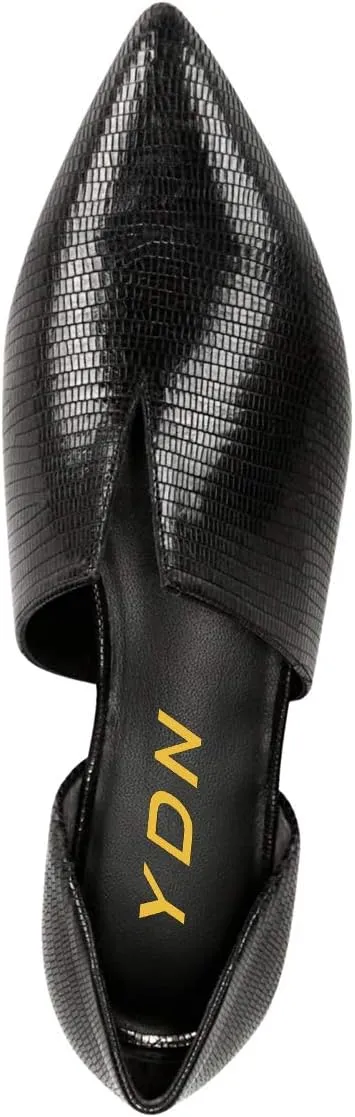YDN Women Pointed Toe D'Orsay Ballet Flats V Cut Low Heels Slip On Office Dress Loafer Shoes
