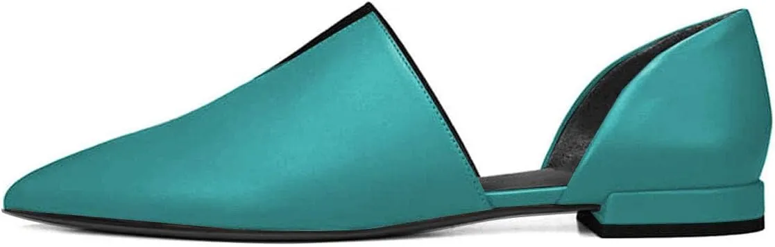 YDN Women Pointed Toe D'Orsay Ballet Flats V Cut Low Heels Slip On Office Dress Loafer Shoes