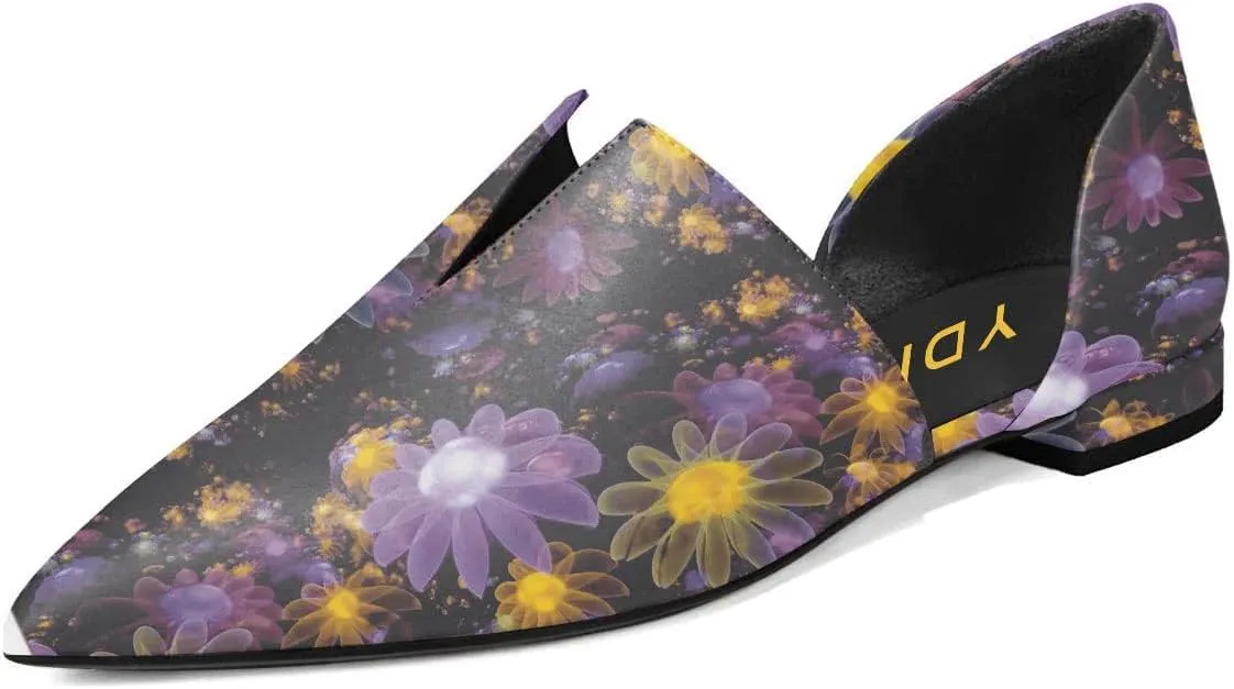 YDN Women Pointed Toe D'Orsay Ballet Flats V Cut Low Heels Slip On Office Dress Loafer Shoes