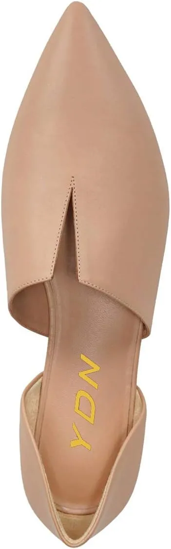 YDN Women Pointed Toe D'Orsay Ballet Flats V Cut Low Heels Slip On Office Dress Loafer Shoes