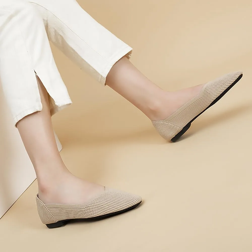 YING LAN Womens Knit Ballet Flats Shoes,Ladies Comfortable Dress Shoes Casual Slip On Soft Ballerina Walking Flats Shoes