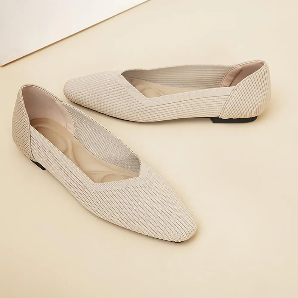 YING LAN Womens Knit Ballet Flats Shoes,Ladies Comfortable Dress Shoes Casual Slip On Soft Ballerina Walking Flats Shoes