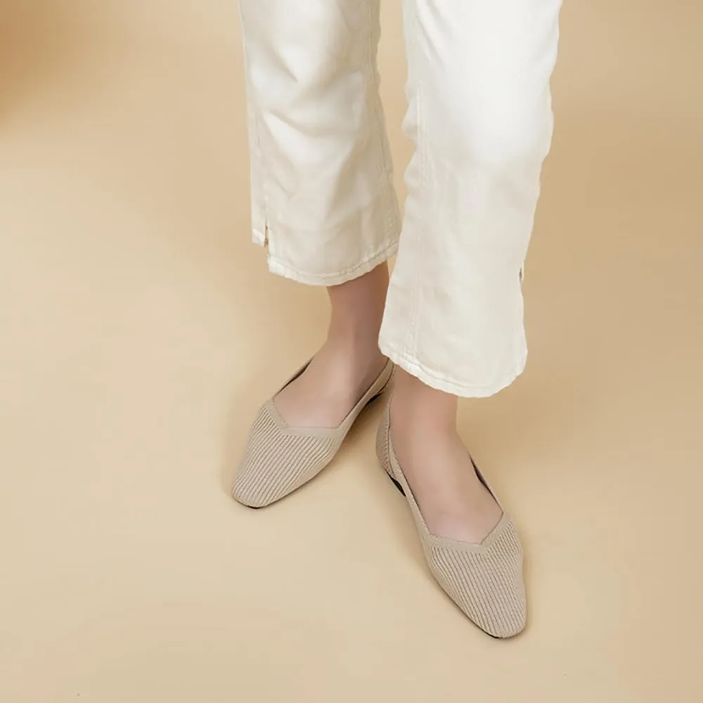 YING LAN Womens Knit Ballet Flats Shoes,Ladies Comfortable Dress Shoes Casual Slip On Soft Ballerina Walking Flats Shoes