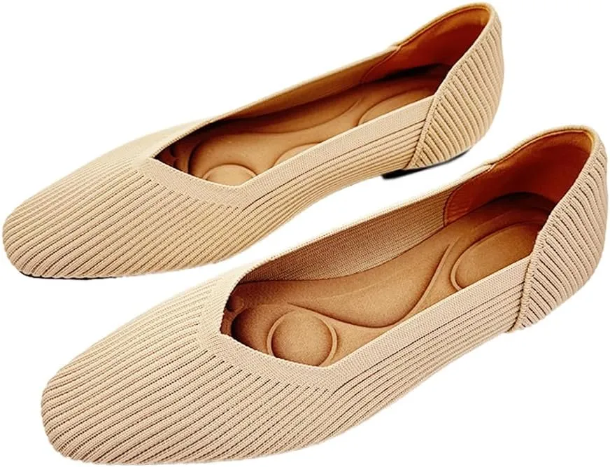YING LAN Womens Knit Ballet Flats Shoes,Ladies Comfortable Dress Shoes Casual Slip On Soft Ballerina Walking Flats Shoes