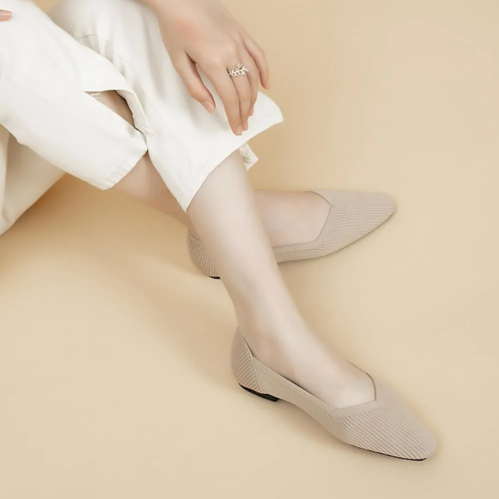 YING LAN Womens Knit Ballet Flats Shoes,Ladies Comfortable Dress Shoes Casual Slip On Soft Ballerina Walking Flats Shoes