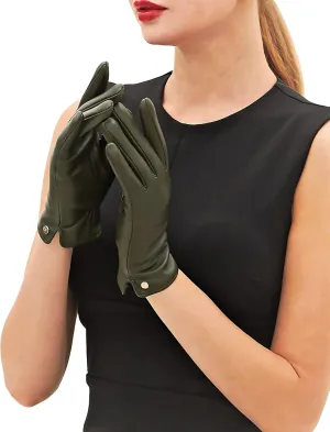 YISEVEN Women's Winter Dress Leather Gloves Touchscreen Wool Lined Flat Design