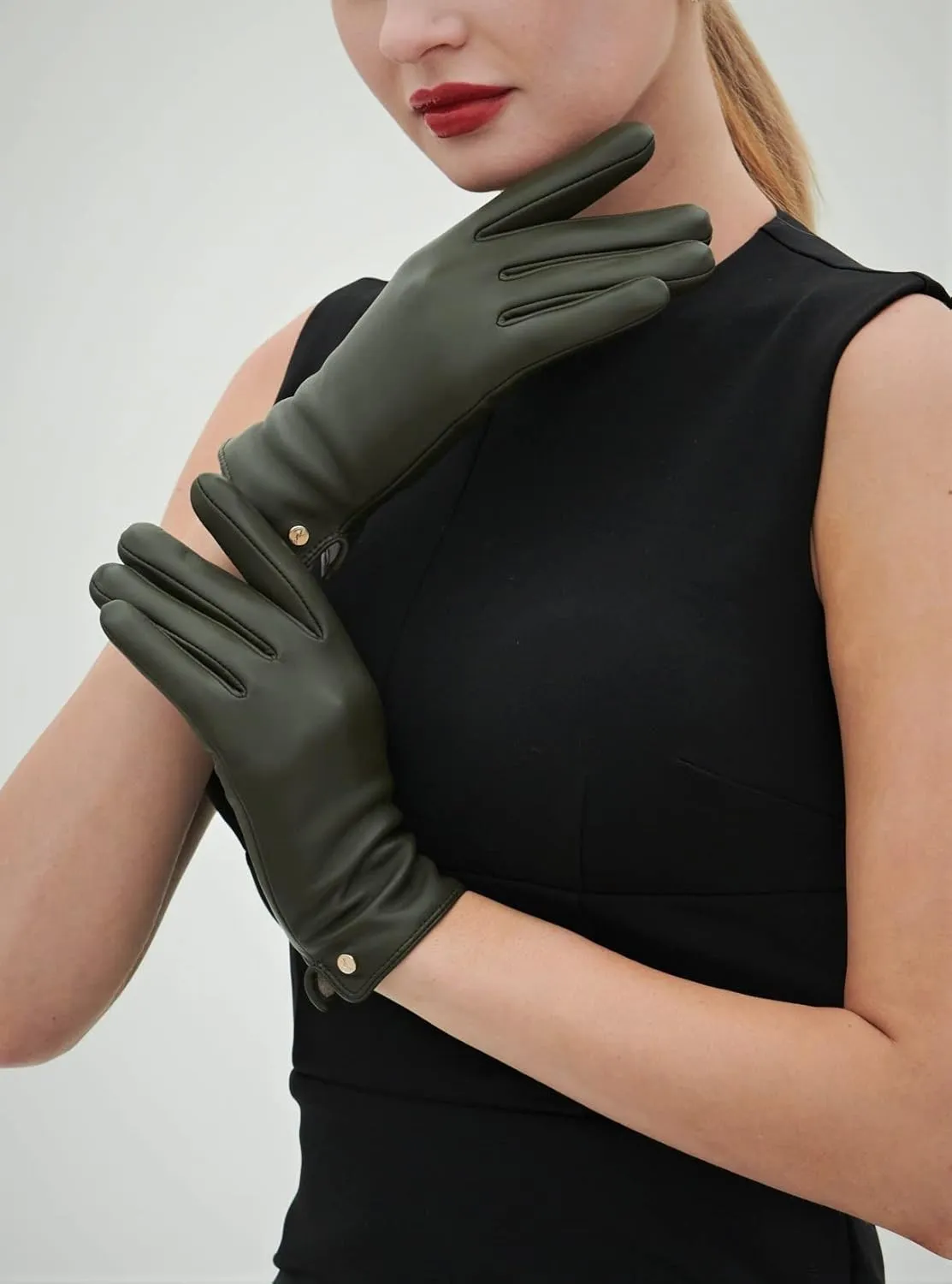 YISEVEN Women's Winter Dress Leather Gloves Touchscreen Wool Lined Flat Design