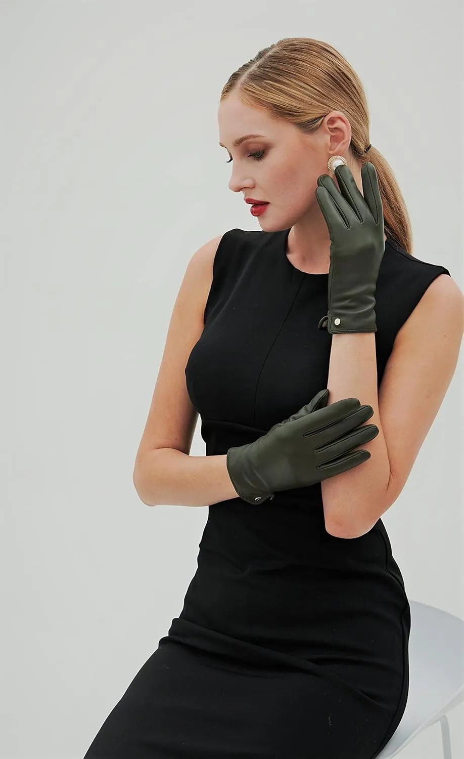 YISEVEN Women's Winter Dress Leather Gloves Touchscreen Wool Lined Flat Design