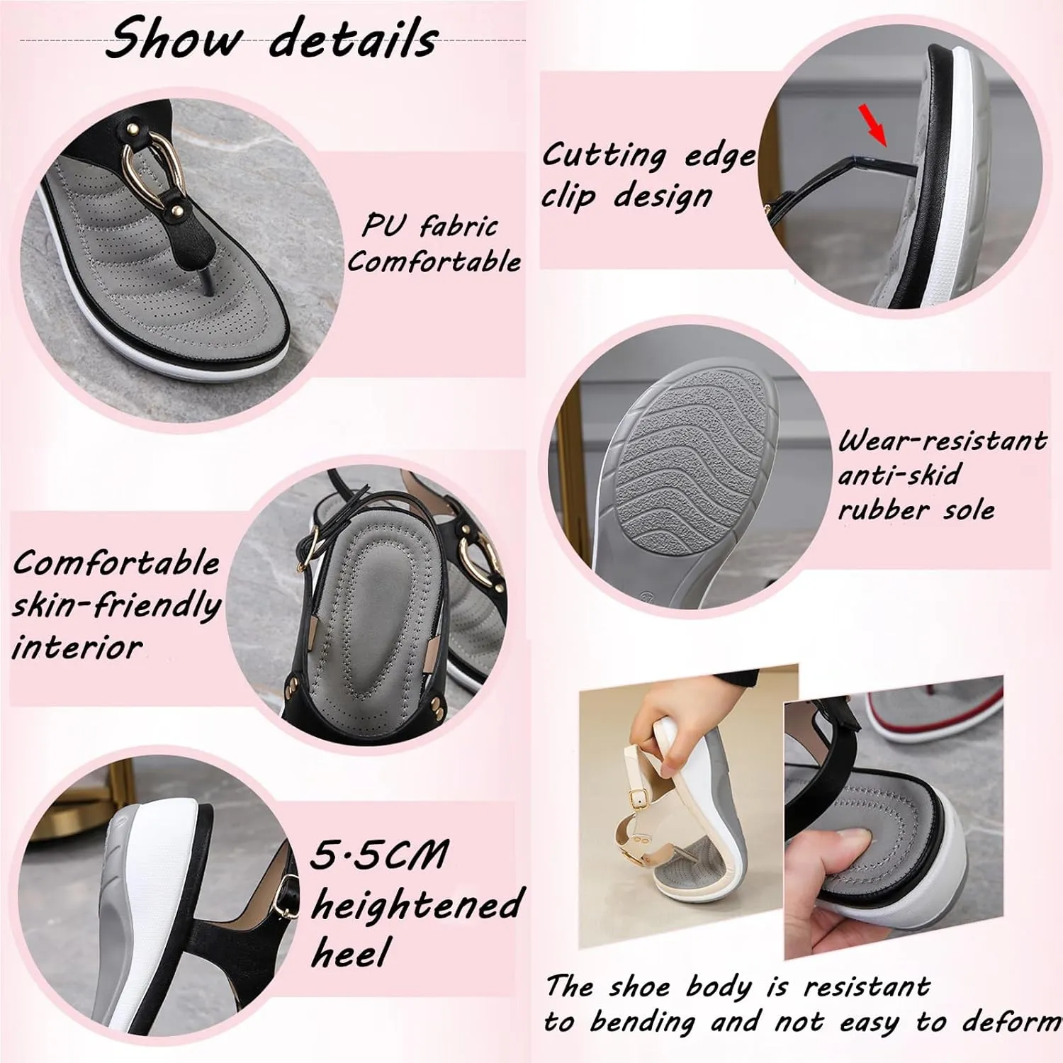 YTINGNICE Women's Supportive Sandals,Ankle Strap Thong Elastic Flat Sandals for Women,Summer Soft Footbed Orthopedic Sandals