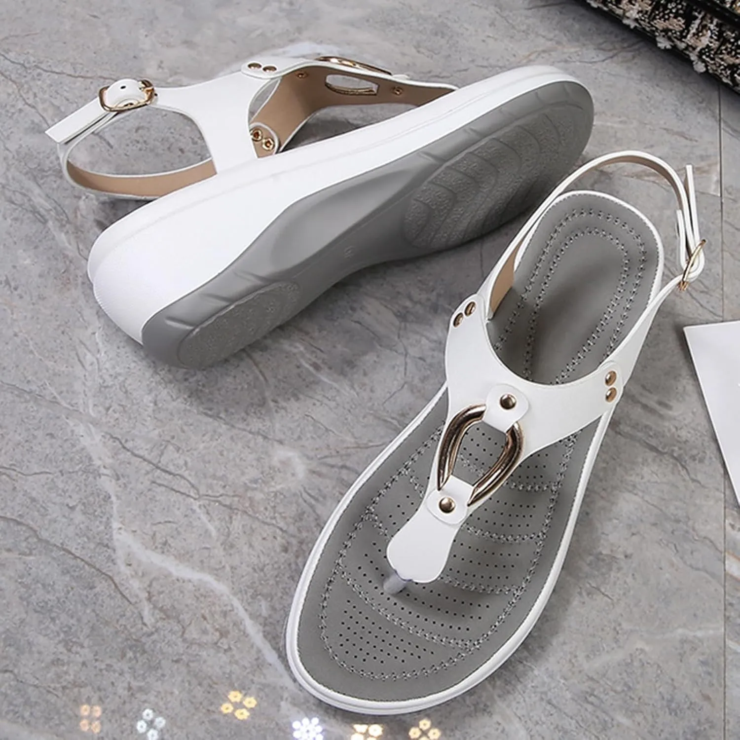 YTINGNICE Women's Supportive Sandals,Ankle Strap Thong Elastic Flat Sandals for Women,Summer Soft Footbed Orthopedic Sandals