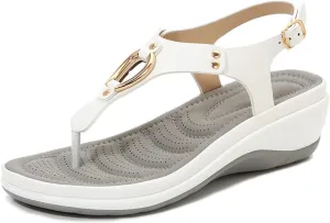 YTINGNICE Women's Supportive Sandals,Ankle Strap Thong Elastic Flat Sandals for Women,Summer Soft Footbed Orthopedic Sandals