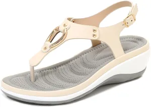 YTINGNICE Women's Supportive Sandals,Ankle Strap Thong Elastic Flat Sandals for Women,Summer Soft Footbed Orthopedic Sandals