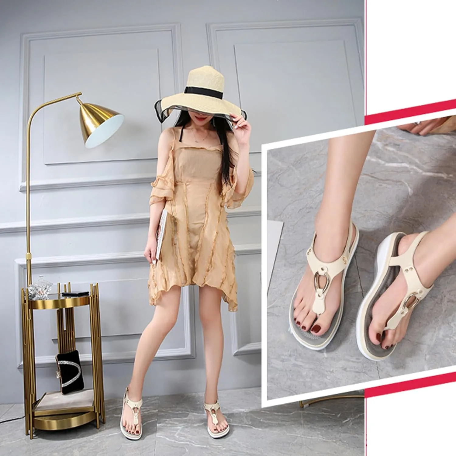 YTINGNICE Women's Supportive Sandals,Ankle Strap Thong Elastic Flat Sandals for Women,Summer Soft Footbed Orthopedic Sandals