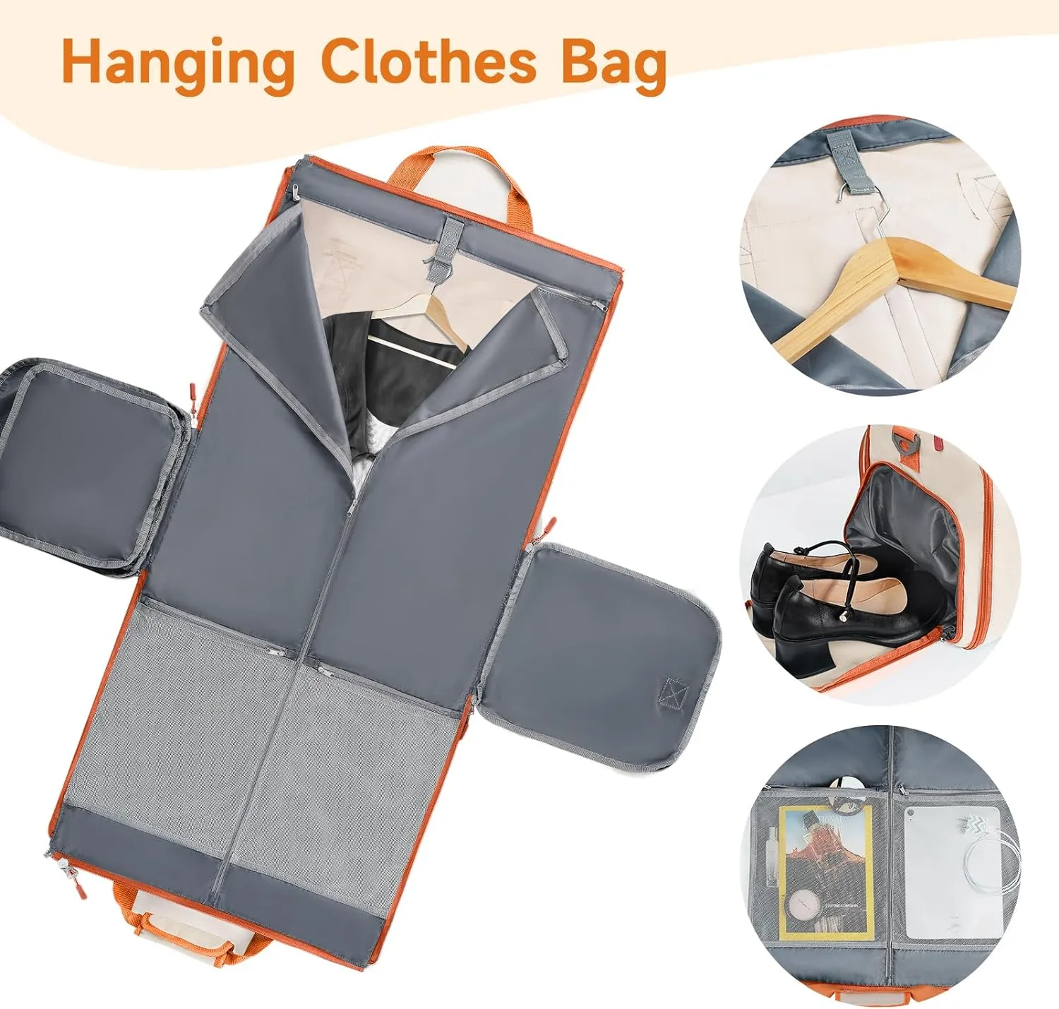 Ytonet Foldable Garment Bags for Travel, Convertible Garment Duffle Bag with Shoulder Strap, Water Resistant Garment Bag with Shoe Compartment, 2 in 1 Hanging Suitcase Suit Weekender Bags, Beige
