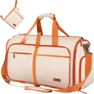 Ytonet Foldable Garment Bags for Travel, Convertible Garment Duffle Bag with Shoulder Strap, Water Resistant Garment Bag with Shoe Compartment, 2 in 1 Hanging Suitcase Suit Weekender Bags, Beige