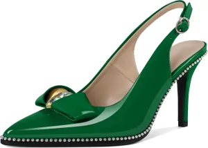 Zamikoo Slingback Heels for Women Pointed Toe Slip On Stilettos High Heel Pumps Shoes Dressy 3 Inches
