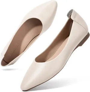 Zelaprox Women's Casual Pointed Toe Ballet Comfort Soft Leather Slip On Cowhide Flats Shoes Work Flats Office Shoes Casual Dressy Shoes