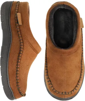 Zigzagger Men's Slip On Moccasin Slippers, Indoor/Outdoor Warm Fuzzy Comfy House Shoes, Fluffy Wide Loafer Slippers