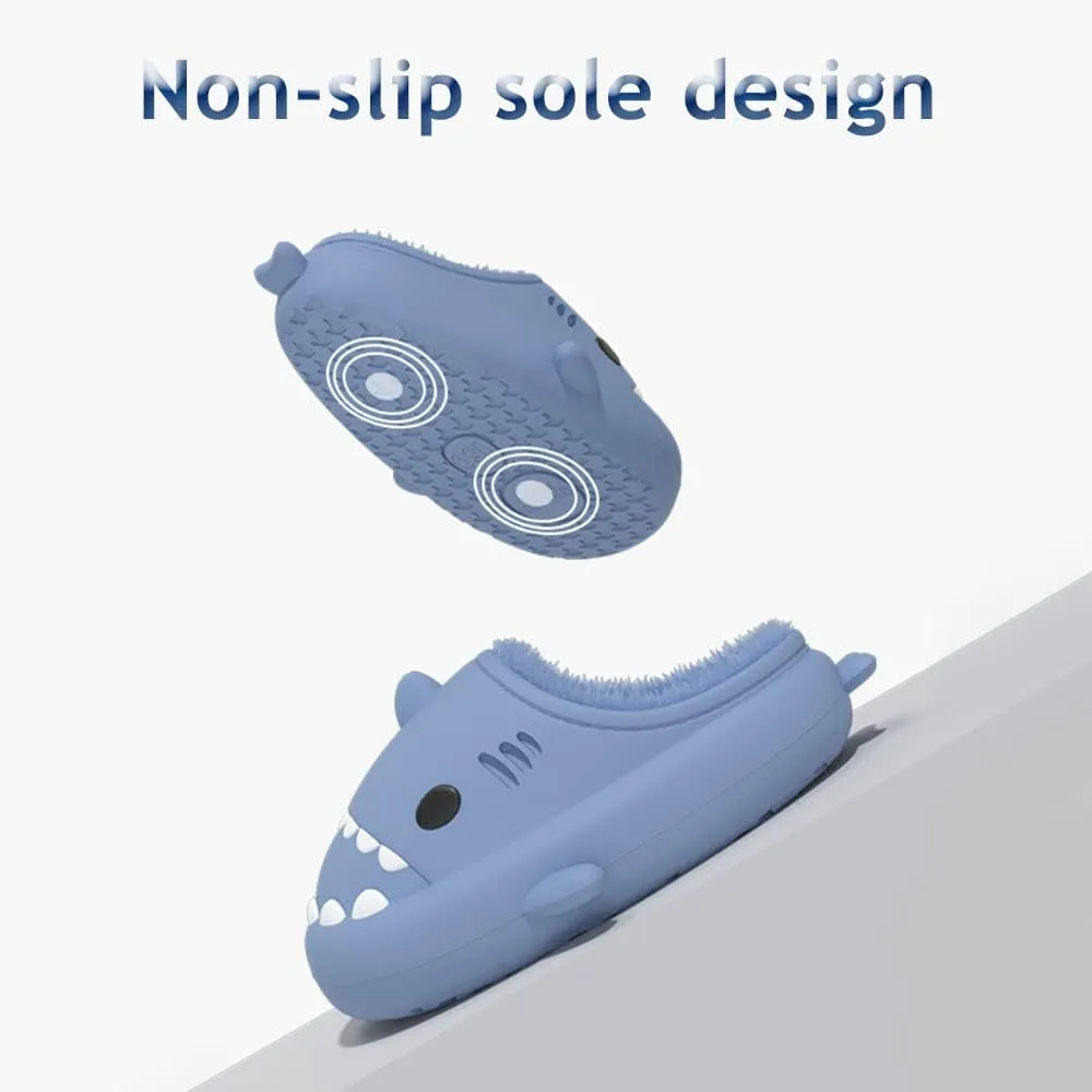 Zureto Shark Slides Winter, Adults and Kids Winter Plush Warm Slippers, Soft Comfy Shark Slippers