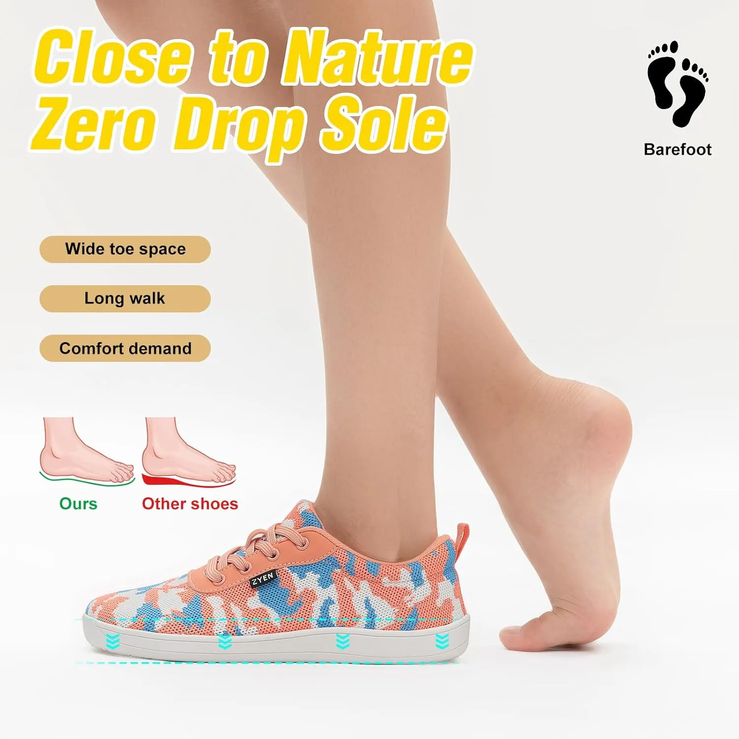 ZYEN Wide Toe Box Barefoot Shoes for Women | Wide Width Breathable Camouflage Shoes | Zero Drop Sole Fashion Non Slip Gym Sneaker Lightweight Minimalist Walking Sneaker