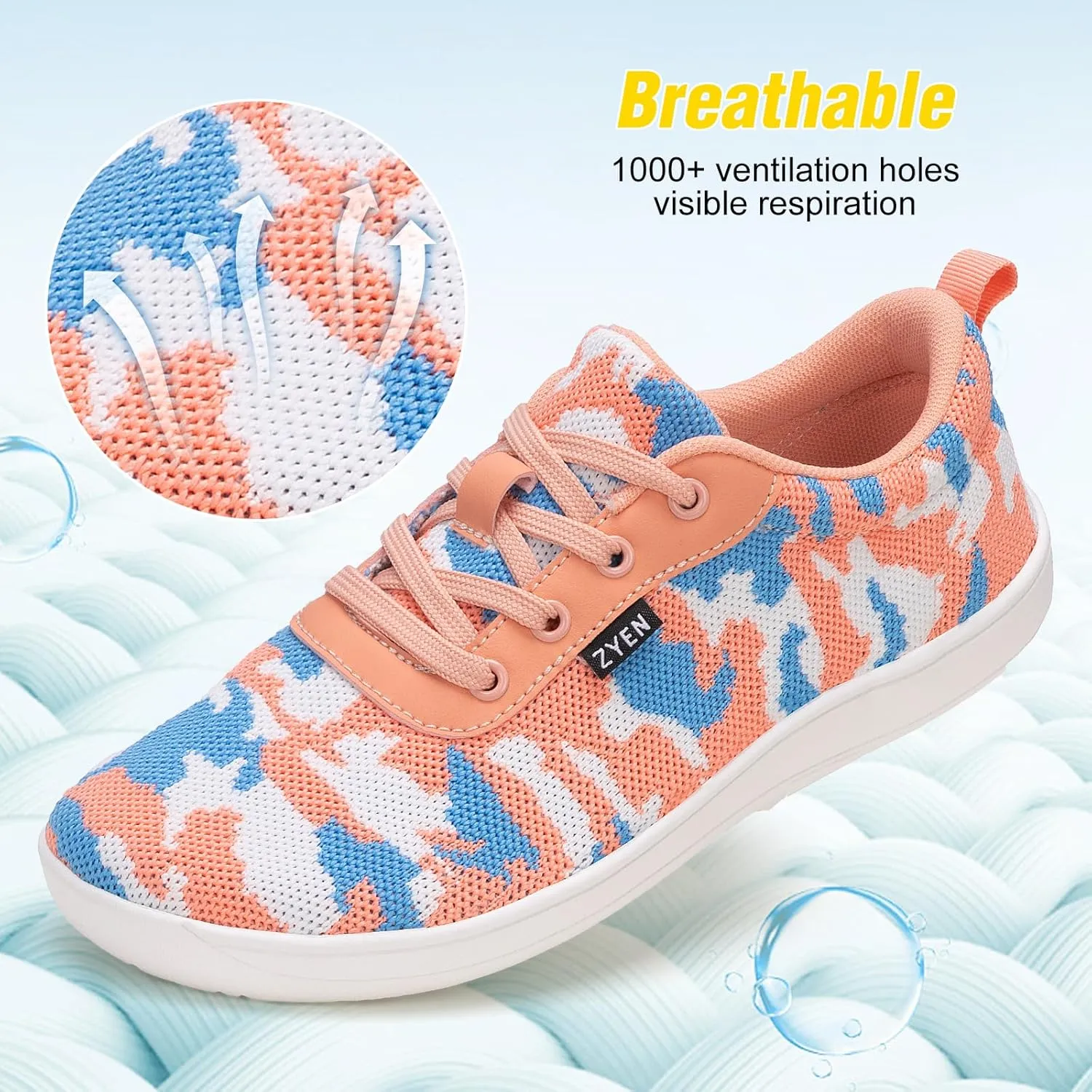 ZYEN Wide Toe Box Barefoot Shoes for Women | Wide Width Breathable Camouflage Shoes | Zero Drop Sole Fashion Non Slip Gym Sneaker Lightweight Minimalist Walking Sneaker
