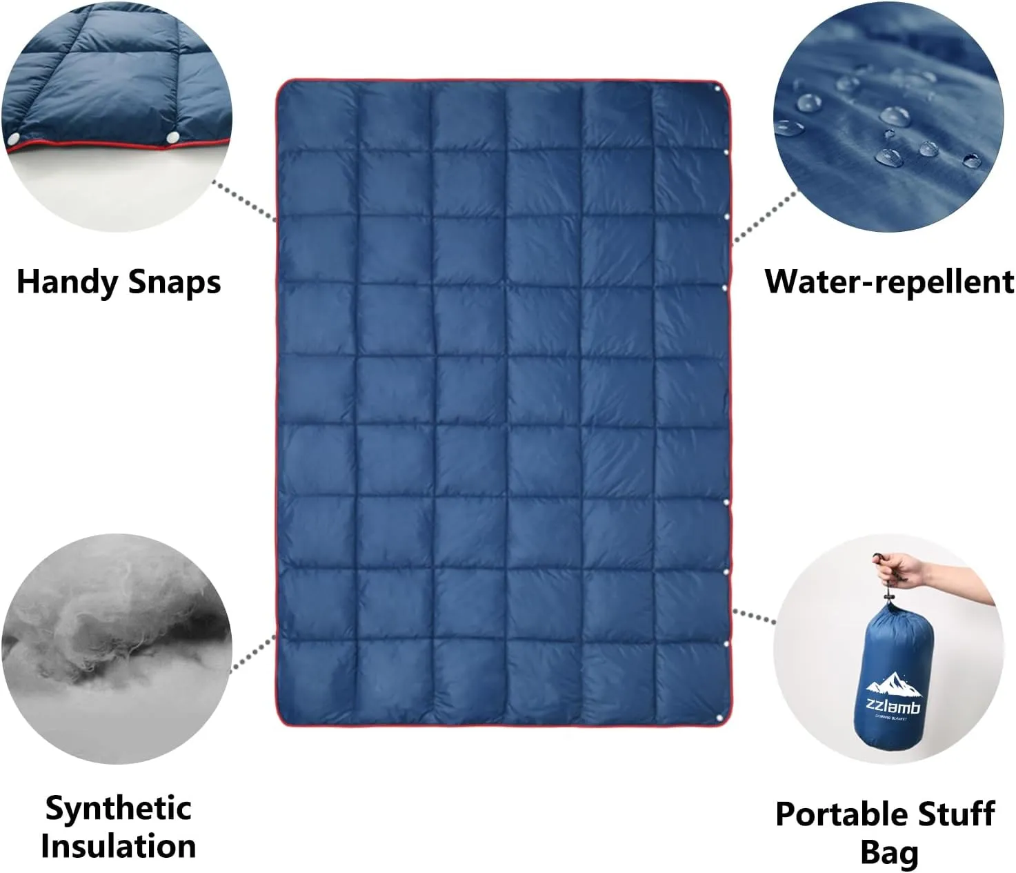 zzlamb Camping Blanket, Compact Lightweight Soft Puffy Blanket Water-Repellent, Packable Warm Quilt Down Alternative Picnic Hiking Backpacking Beach Travel RV Airplane Couch Car
